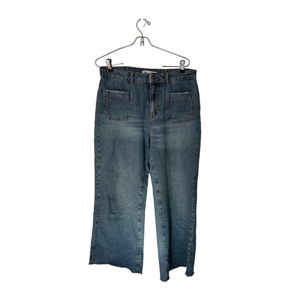 Zara womens jeans sz‎ 8 wide leg palooza raw hem front pockets ankle